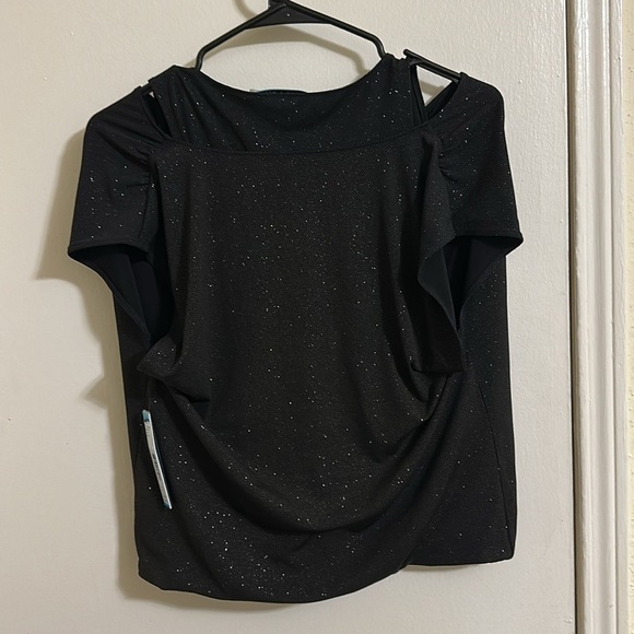 NWT Alice + Olivia Glitter Sparkle Cowl Off the Shoulder Top XS - Picture 3 of 4